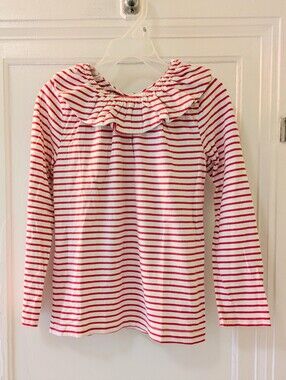 Mini Boden Ruffle Neck Striped Shirt